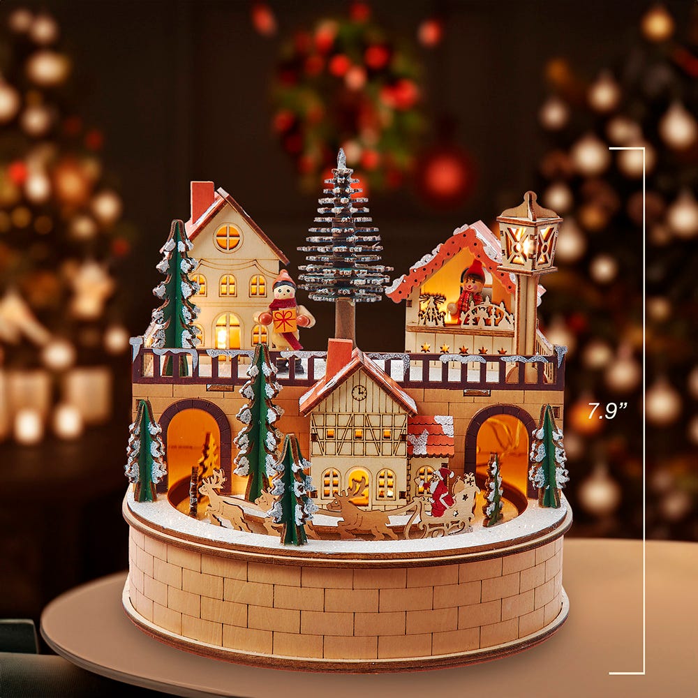 Kurt Adler 7.87-Inch Wooden LED Light-Up Santa Musical Christmas Village